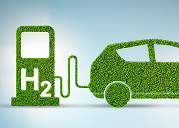 Grafische Darstellung eines Wasserstoffautos, das aus grünen Pflanzen besteht