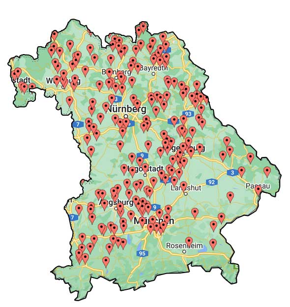 Standortkarte der Windkümmerer in Bayern.